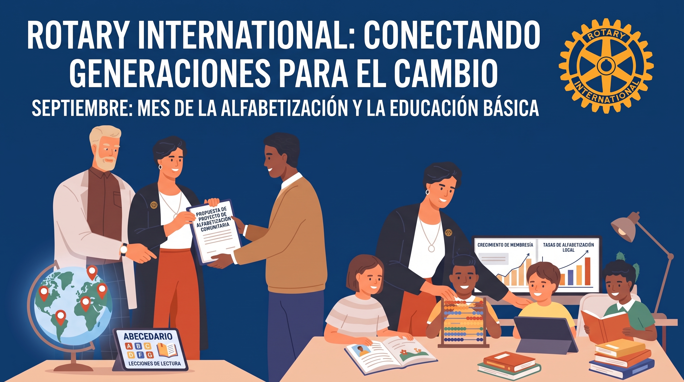 Afiche de Rotary International: septiembre, Mes de la Alfabetización y la Educación Básica