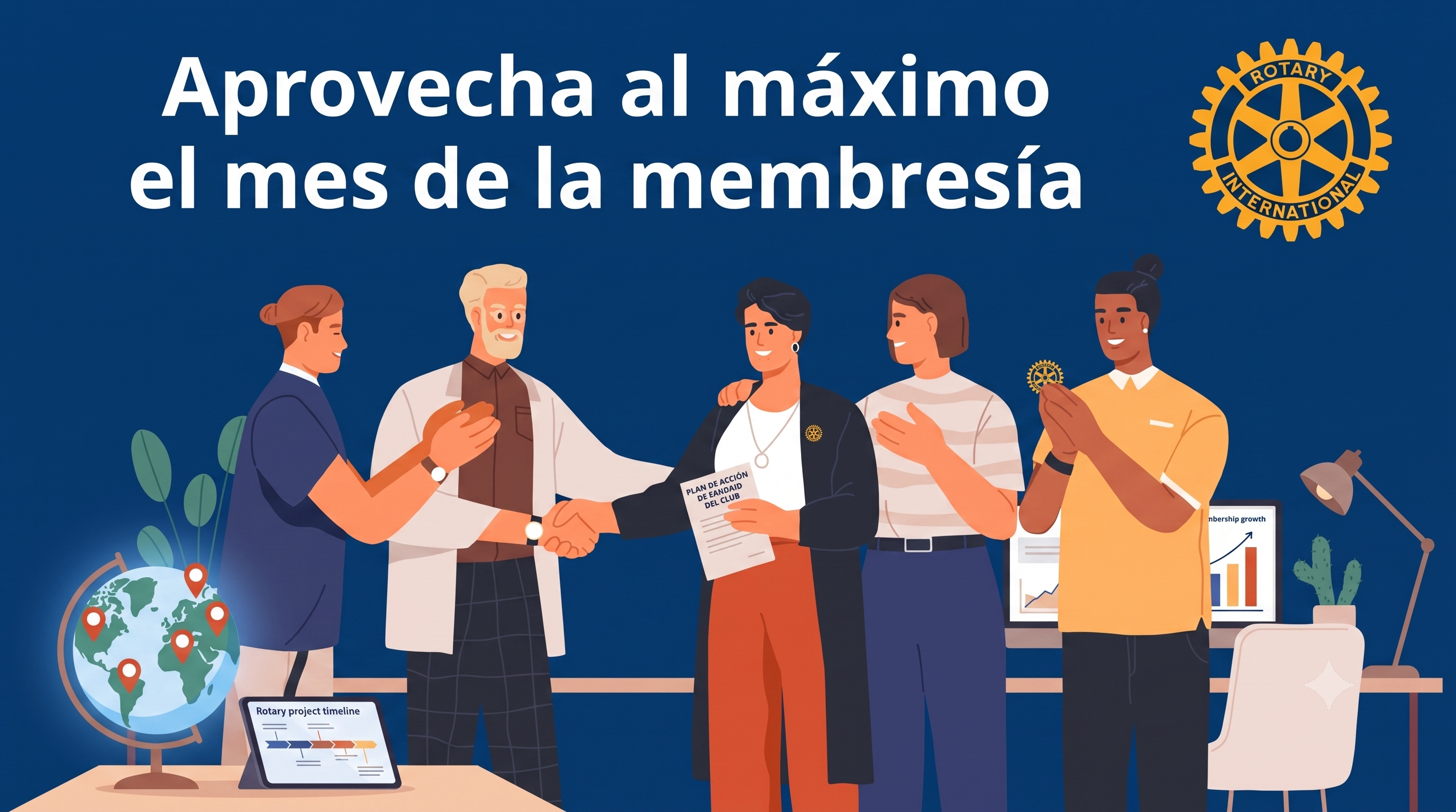 Afiche de Rotary International: agosto, Mes de la Membresía y la Creación de Nuevos Clubes